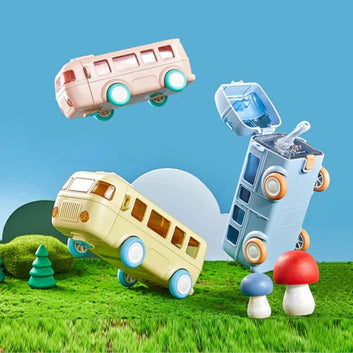 Bus Shape School Water Bottle | 500ml | With Strap | Cute  | Random Color