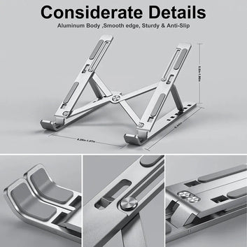 Metal Laptop Stand | Portable Aluminum Folding Adjustable Laptop Stand - Compatible With All Sizes of Laptop