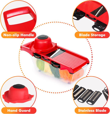 Slicer with 6 Blades - Hand Guard, Food Chopper Cutter Slicer with Container